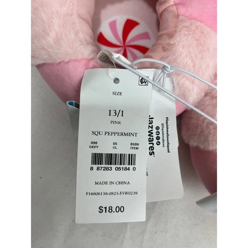 Squishmallows Peppermint Pink Milkshake Plush Slippers Kids Size 13/1 NWT